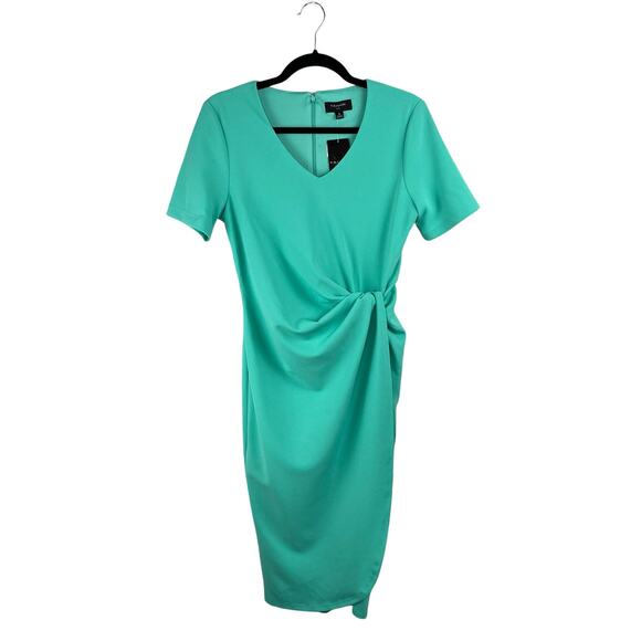 Tahari ASL Side Knot Stretch Crepe Seafoam Green Sheath Knee Length Dress 4 NWT - Picture 2 of 14